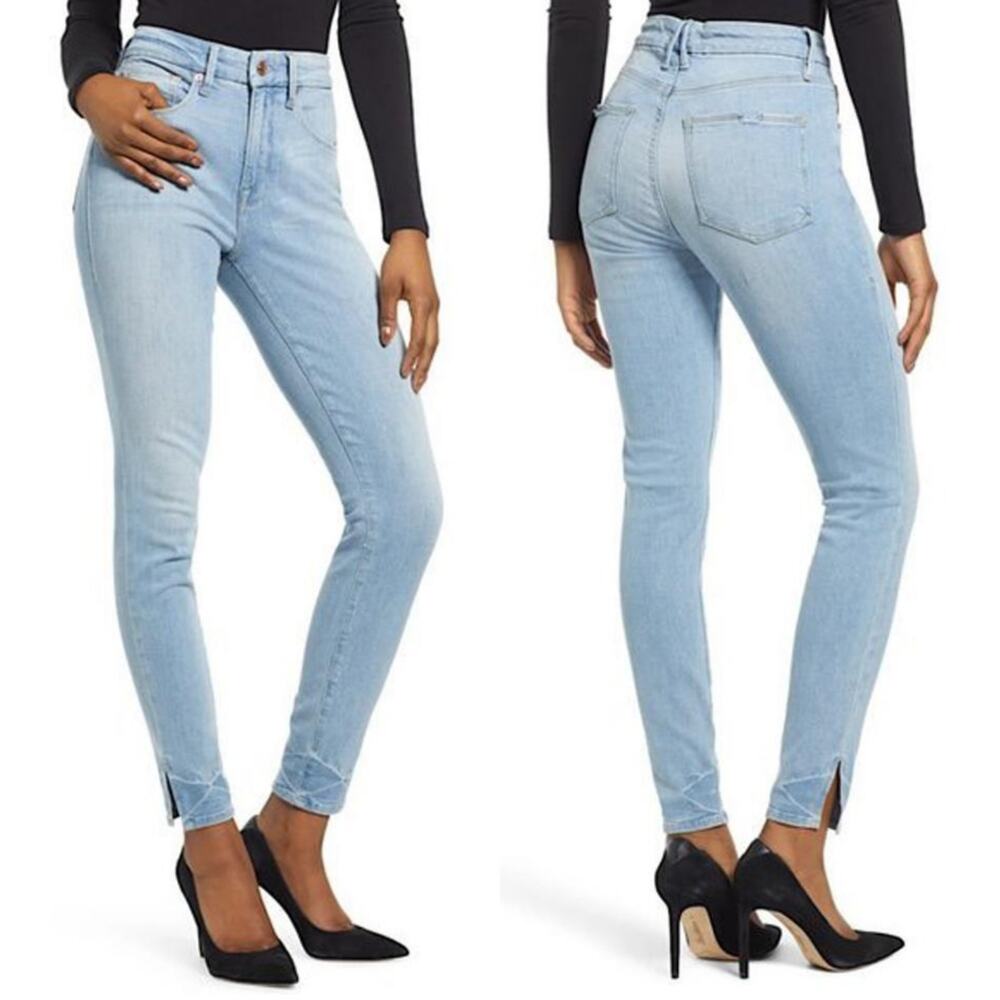 Good American Good Legs Slit Hem Skinny Jeans Size 26 / 2 Light Wash